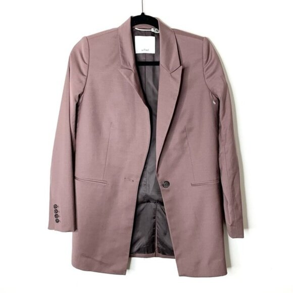 Aritzia Wilfred Belcastel Blazer Jacket Oversized Shoulder Pads Tailored Brown - Picture 2 of 15